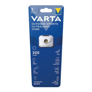 Varta 18631101401 - Linterna frontal recargable y regulable LED OUTDOOR SPORTS LED/5V IPX4 blanco